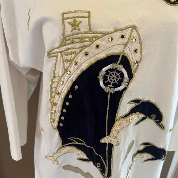 Vintage GrannyCore Nautical Drop Sleeve 3D Gardy Oversized Tee Top, Size M/L - Picture 2 of 9